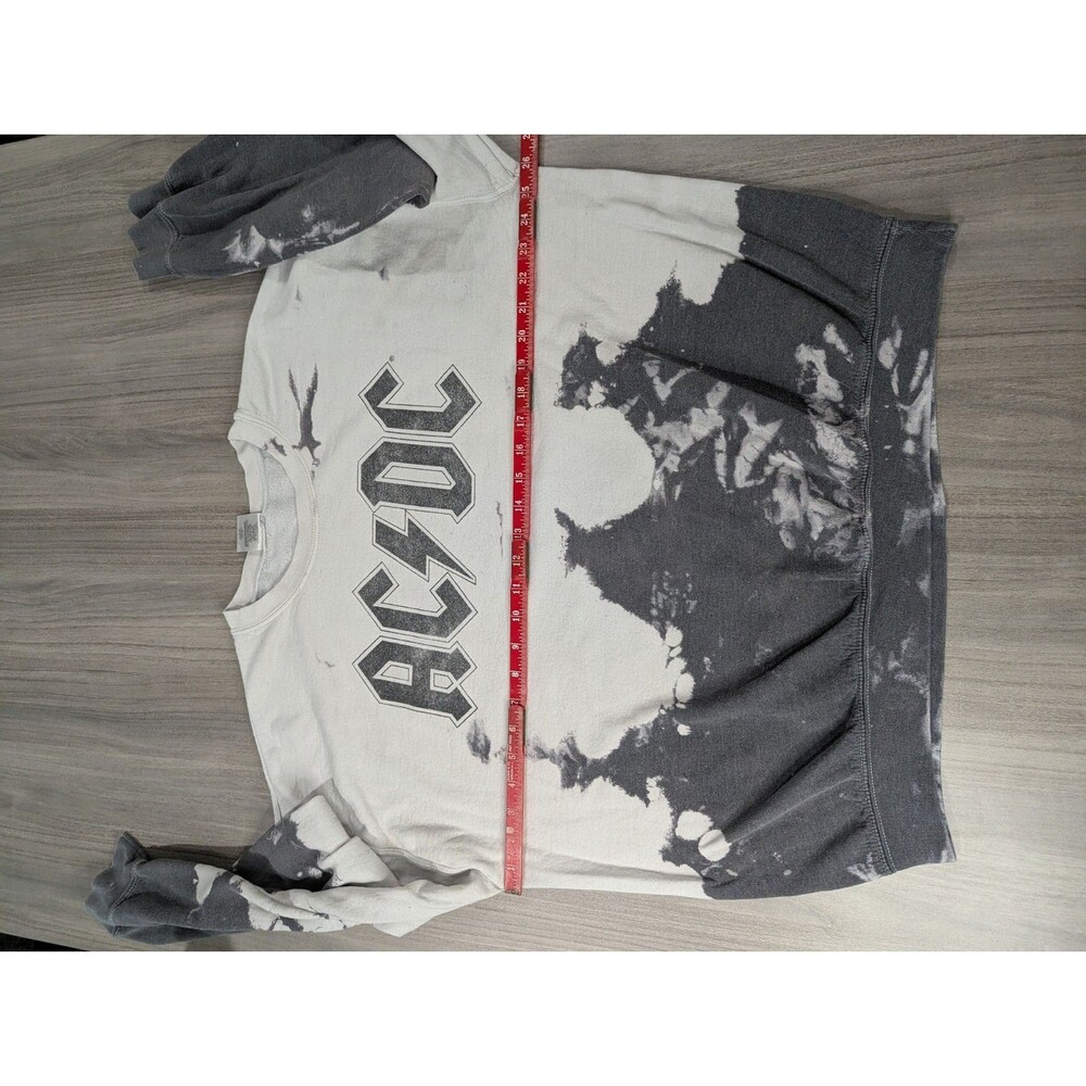 AC/DC Graphic Logo Fleece Crewneck Pullover Sweatshirt Tie Dye Gray White M - Picture 5 of 9